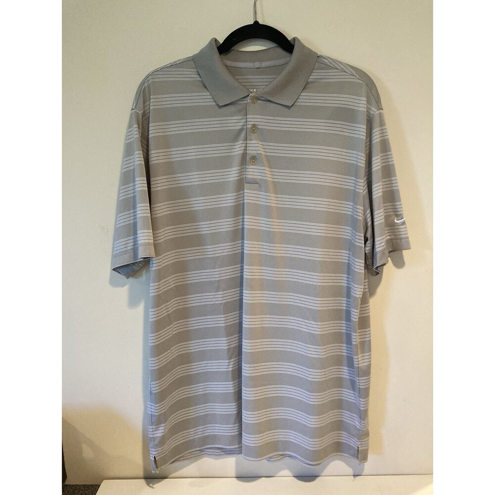 NIKE GOLF Shirt Men's L Short Sleeve Gray & White Polo Dri Fit Tour Performance